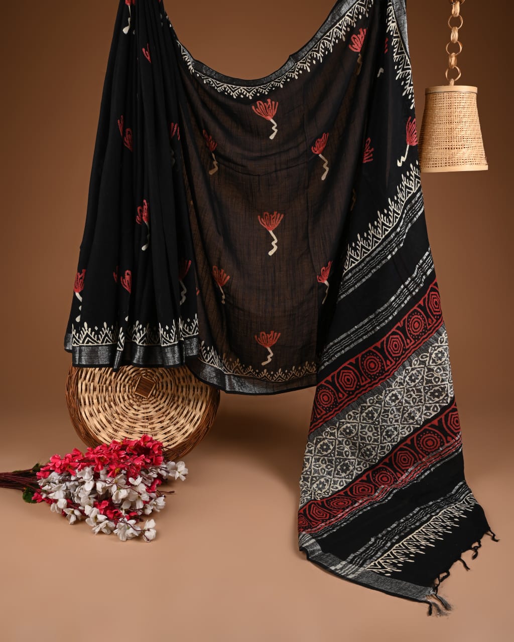 Hand Block Print Linen Saree with Blouse