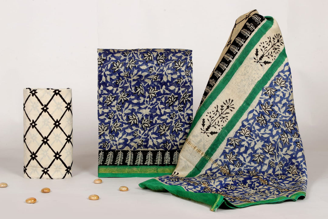 Pure Hand Block Chanderi Silk Unstitched Suit