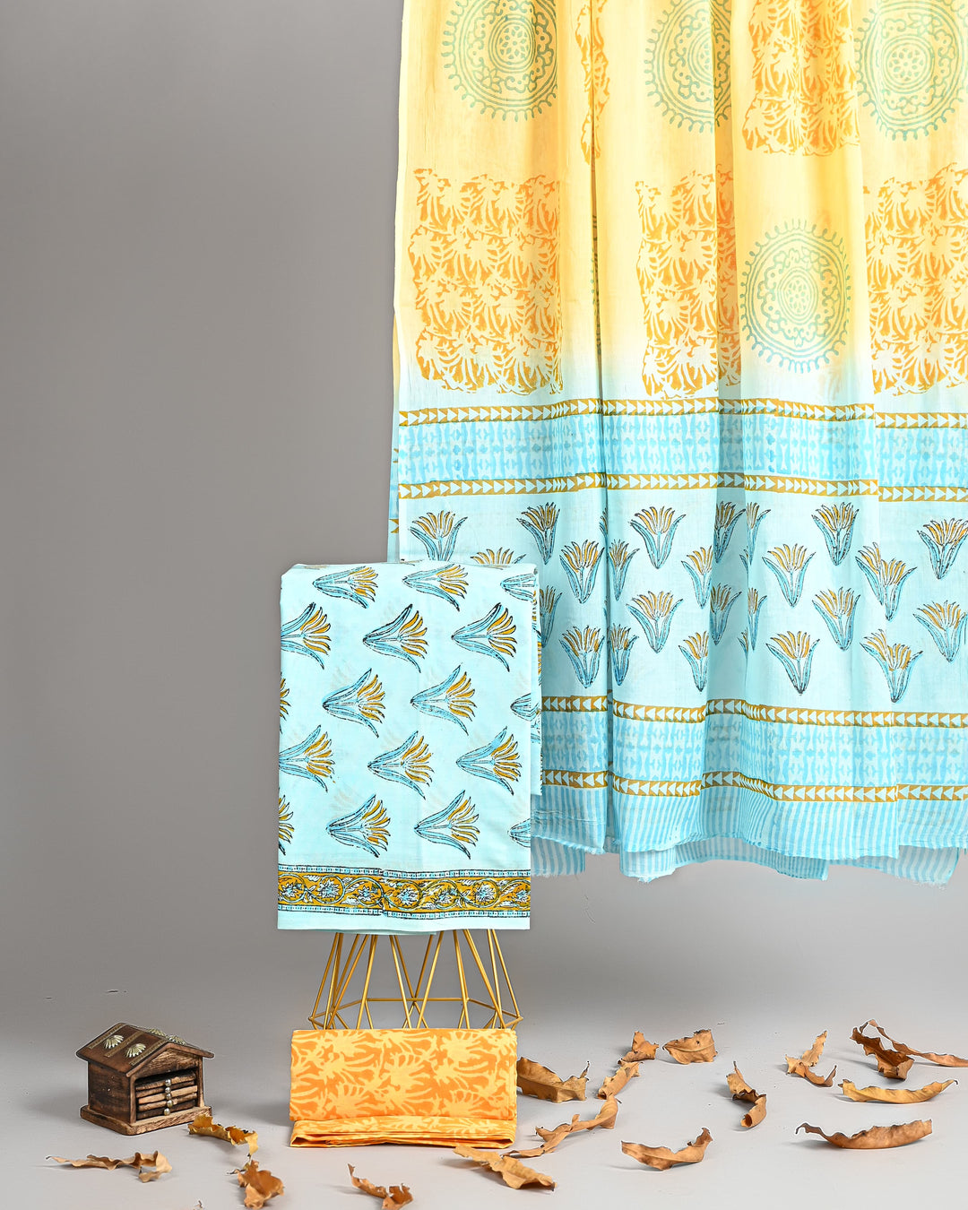 Pure Cotton Hand Block Printed Unstitched Suit Set With Cotton Dupatta .