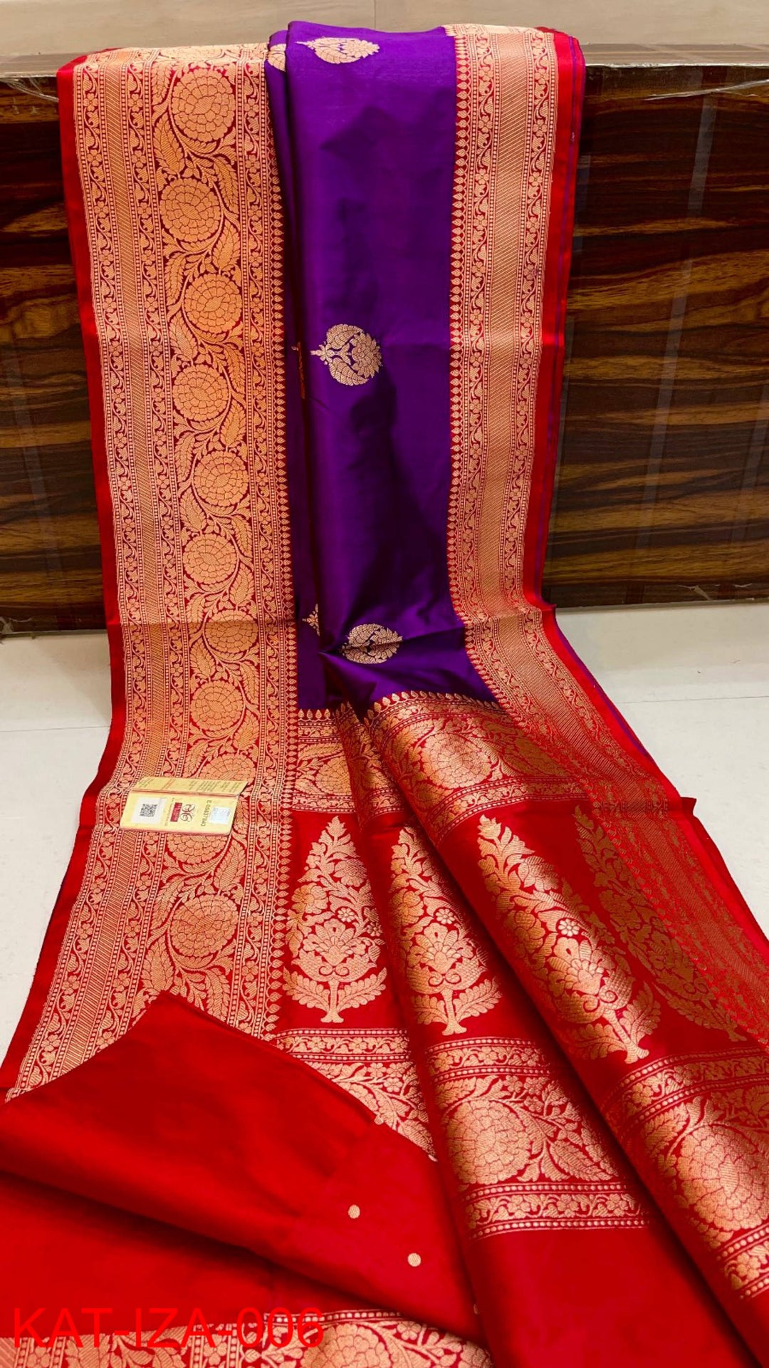 Pure Banarasi Katan Silk Saree With Antique Zari Work.