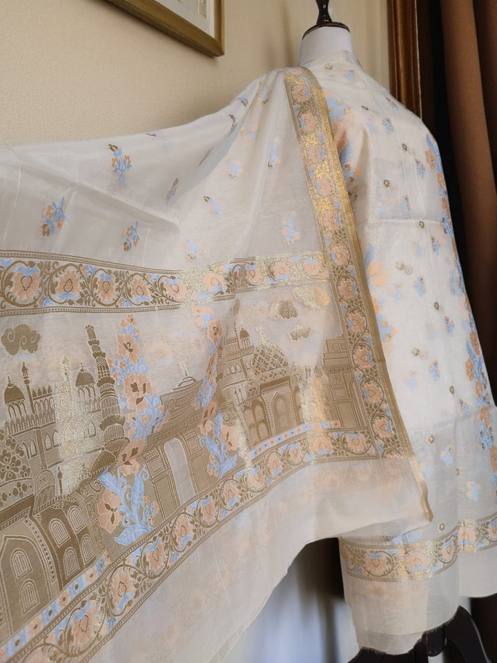 Pure Banarasi Chanderi Tilfi Work Unstitched Suit.
