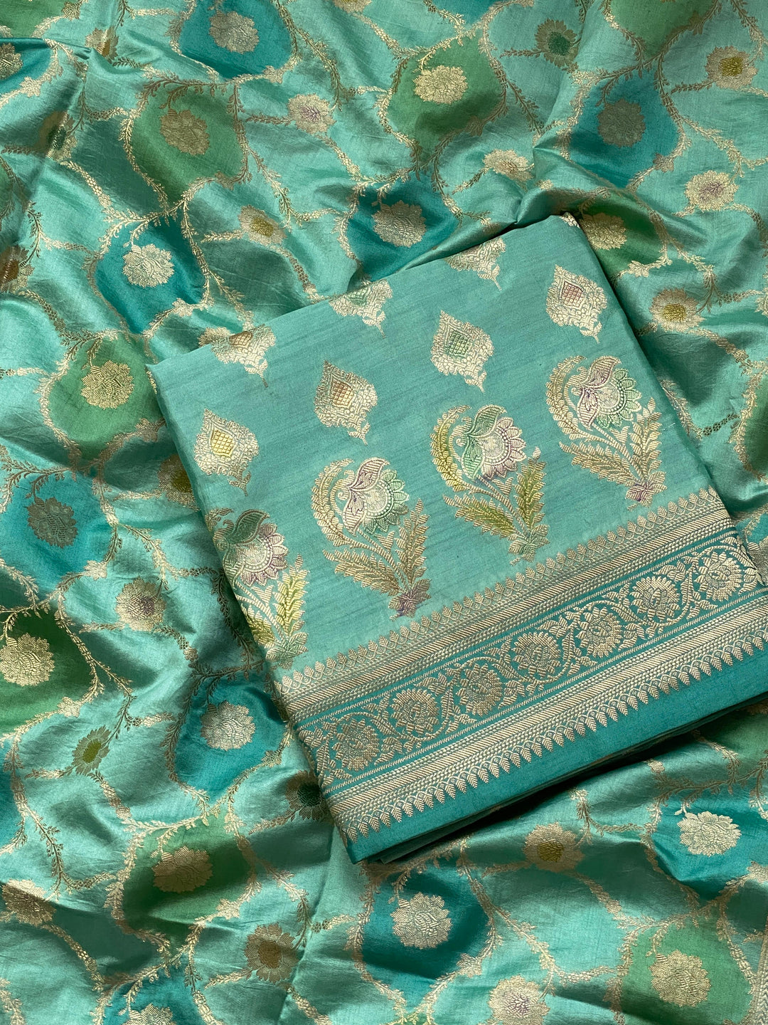 Pure Banarasi Chiniya Katan Silk Unstitched Suit.