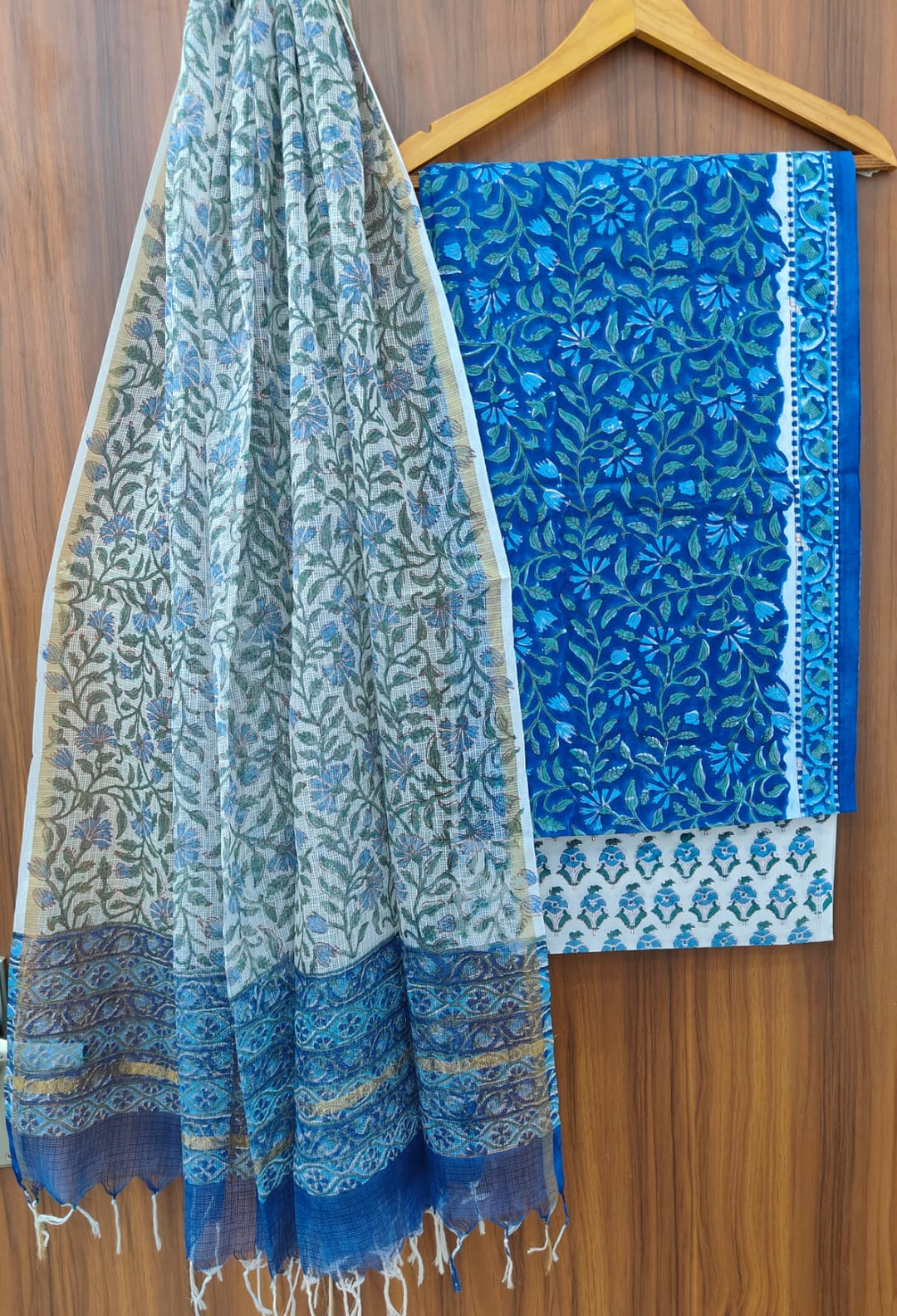Pure Cotton Hand block print Unstitched Suit with Kota Dupatta