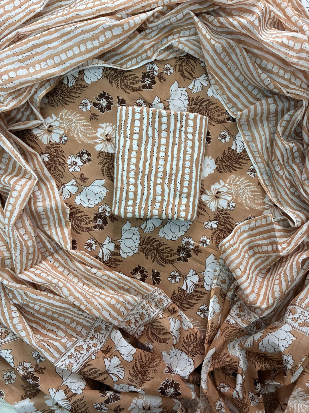 Pure Cotton Hand Block Print Unstitched Suit with Cotton Dupatta.