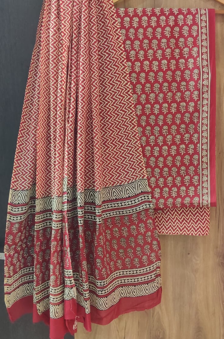Pure Cotton Hand Block Print Unstitched Suit