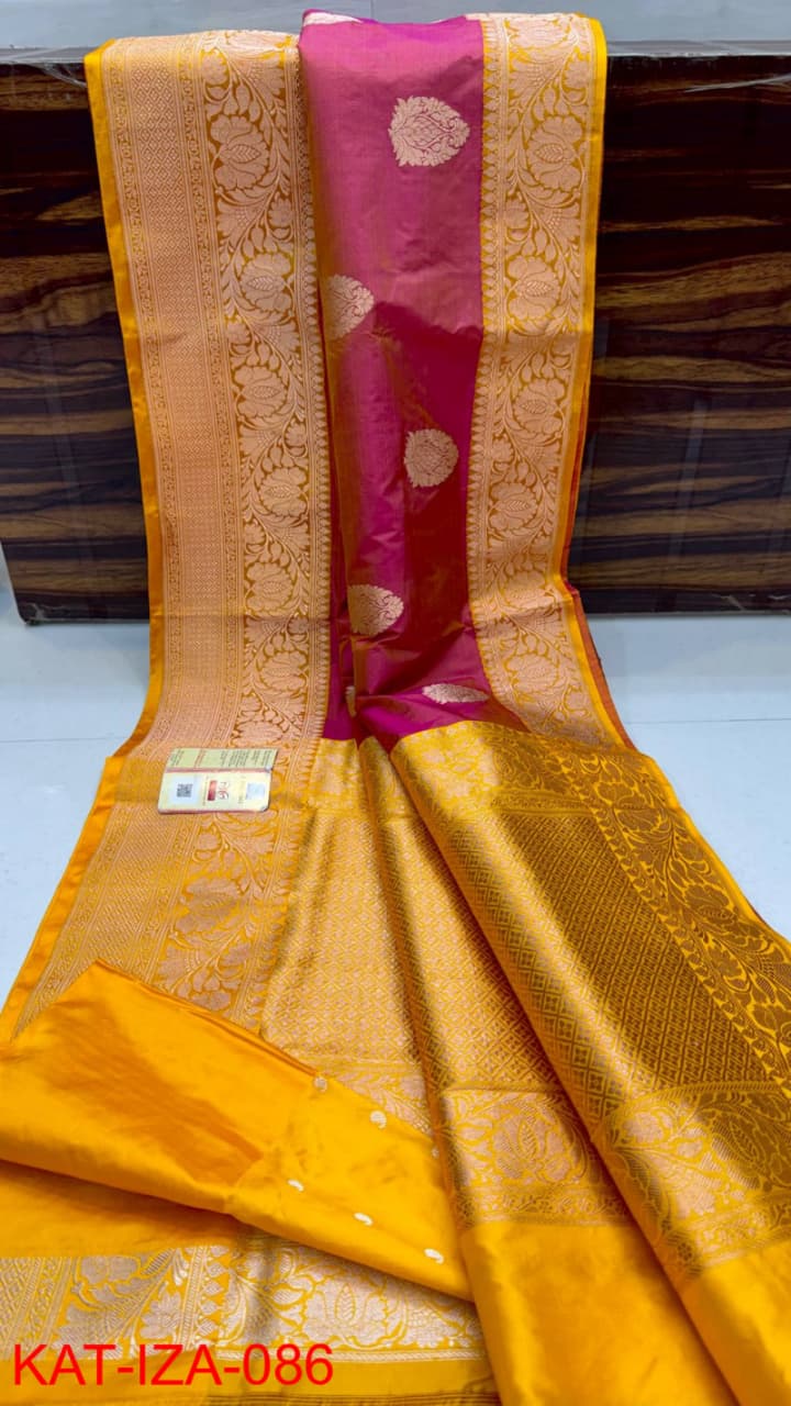Pure Banarasi Katan Silk Saree With Antique Zari Work .