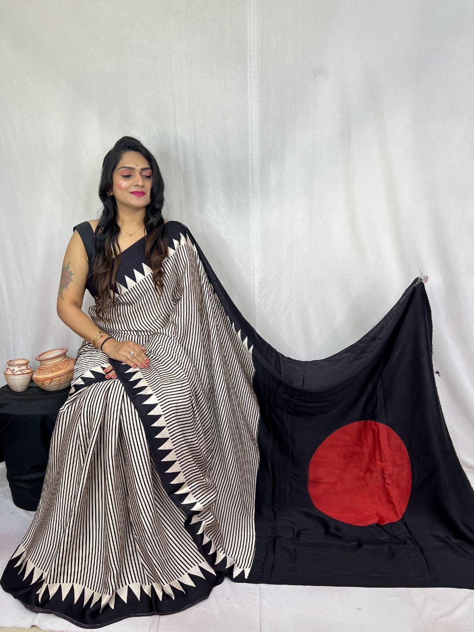 Pure Natural Dyeing Hand Block Print Modal silk saree.