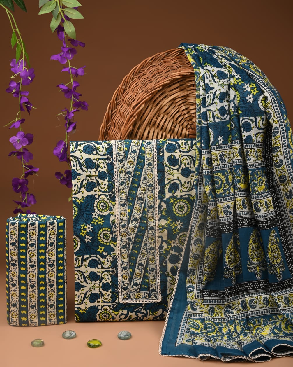 Pure Cotton Gotta patti Work unstitched Suit With Cotton Dupatta.