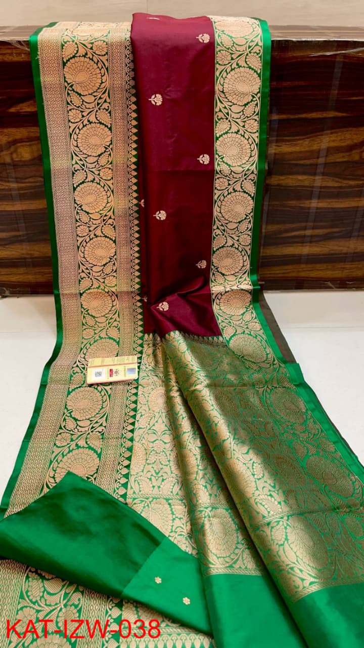 Pure Banarasi Katan Silk Saree With Antique Zari Work .