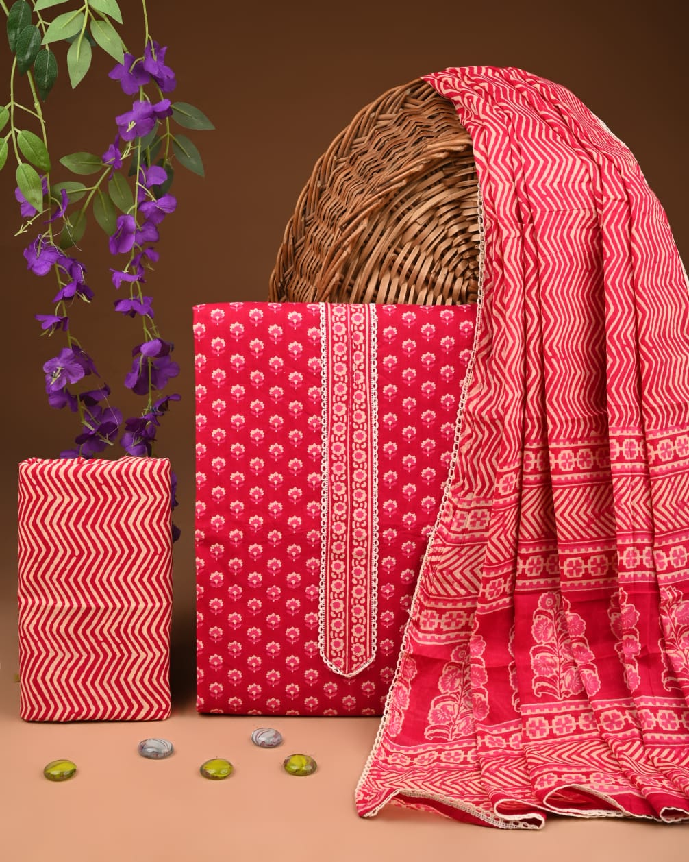 Pure Cotton Gotta patti Work unstitched Suit With Cotton Dupatta.