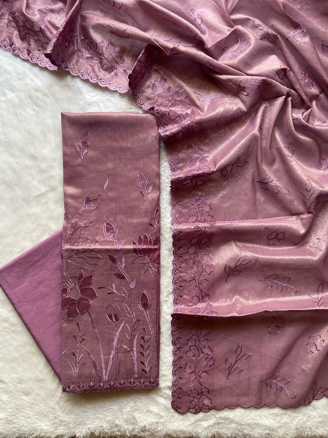 Pure Banarasi Cotton Tissue Applique Work Unstitched Suit .