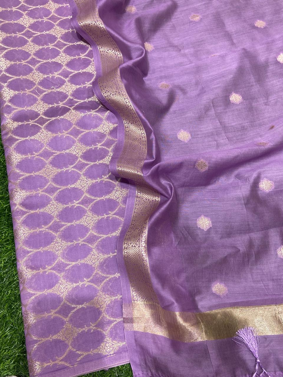 Pure Banarasi Resham Chanderi Silk Zari work Unstitched Suit .
