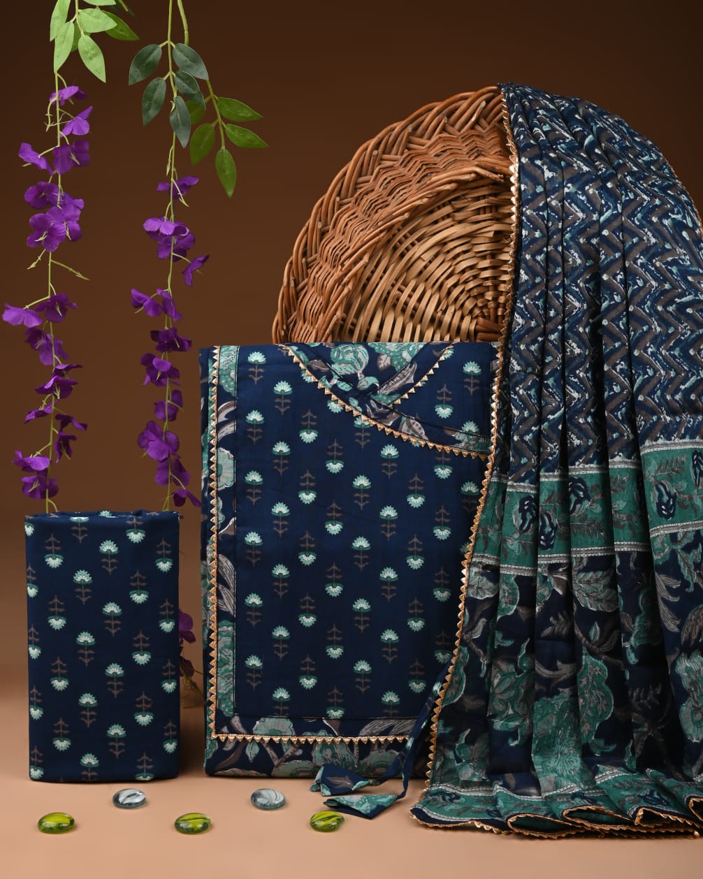 Pure Cotton Gotta patti Work unstitched Suit With Cotton Dupatta.