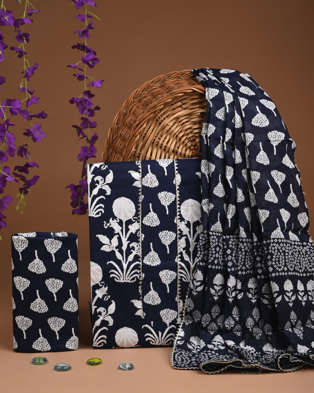 Pure Cotton Gotta patti Work unstitched Suit With Cotton Dupatta.