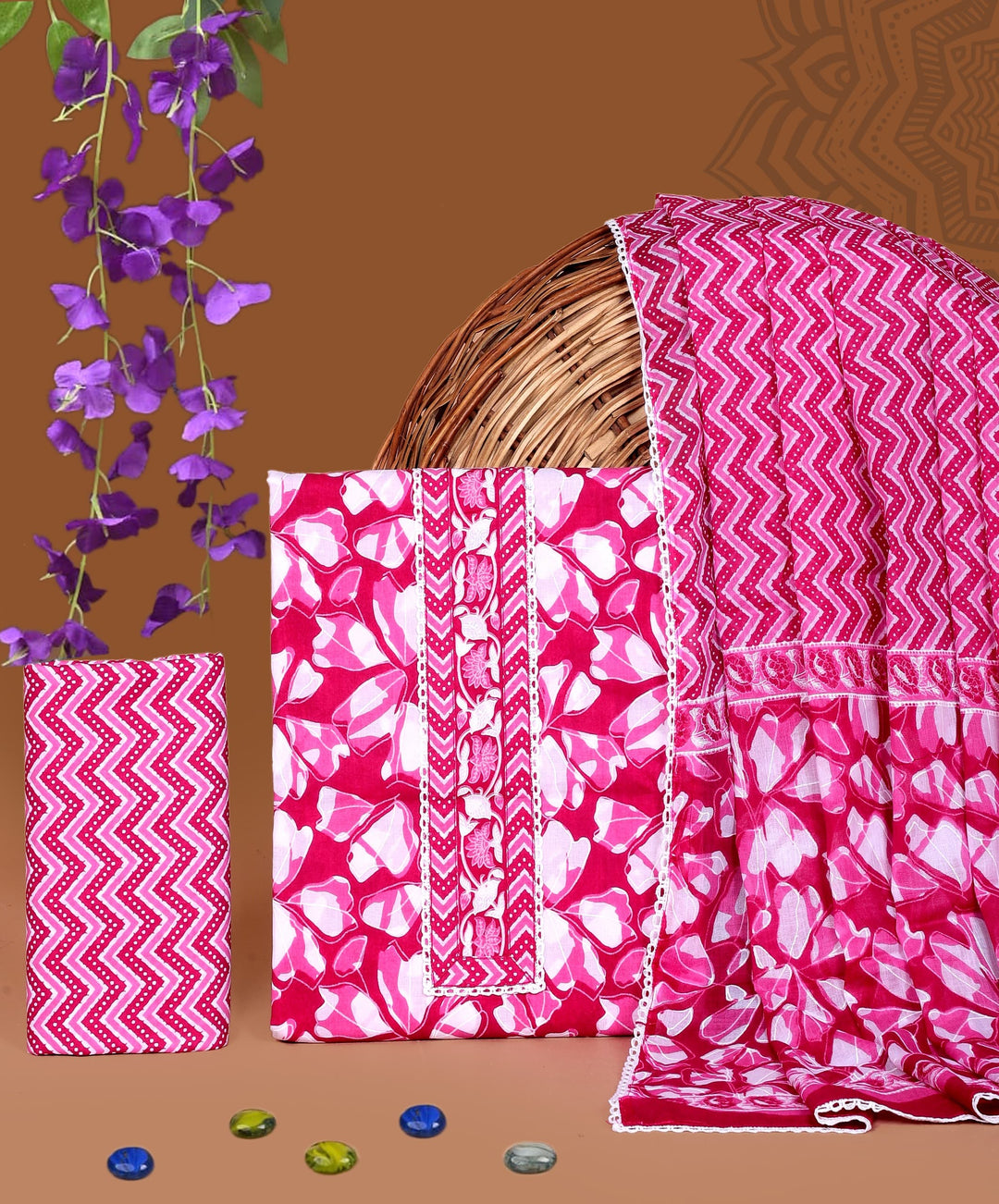 Pure Cotton Gotta patti Work unstitched Suit With Cotton Dupatta.