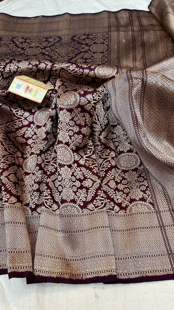 Pure Banarasi Handloom Katan Silk Saree With Beautiful Golden Zari