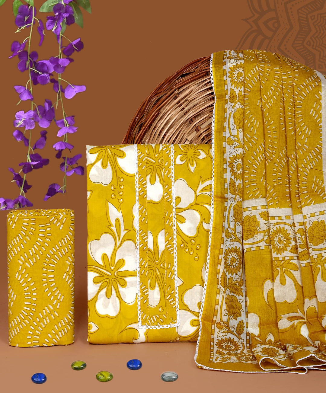 Pure Cotton Gotta patti Work unstitched Suit With Cotton Dupatta.