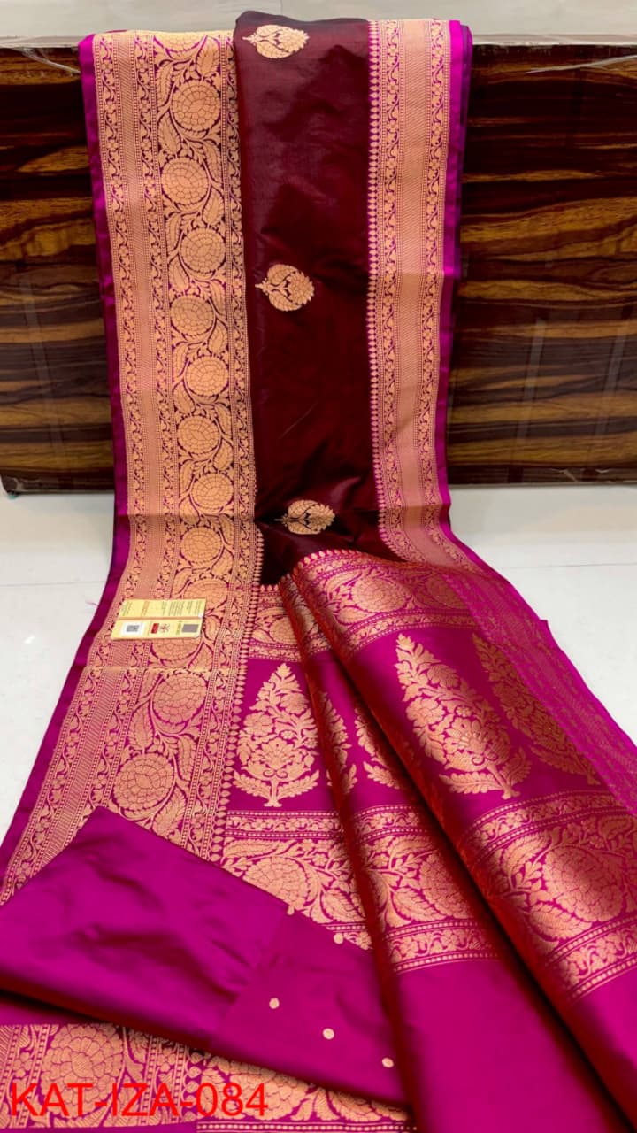 Pure Banarasi Katan Silk Saree With Antique Zari Work .