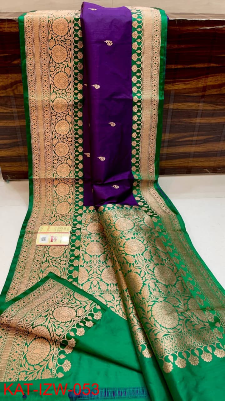 Pure Banarasi Katan Silk Saree With Antique Zari Work .