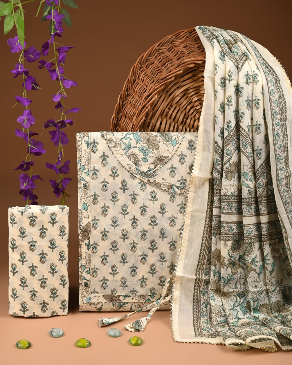 Pure Cotton Gotta patti Work unstitched Suit With Cotton Dupatta.