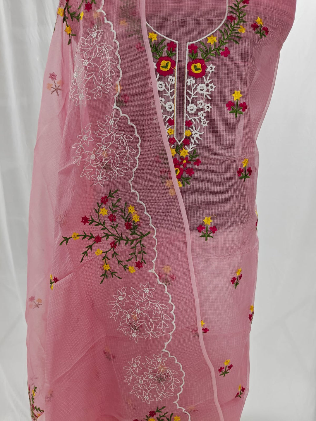 Pure Cotton Kota Doriya Embroidery Unstitched Suit With Dupatta