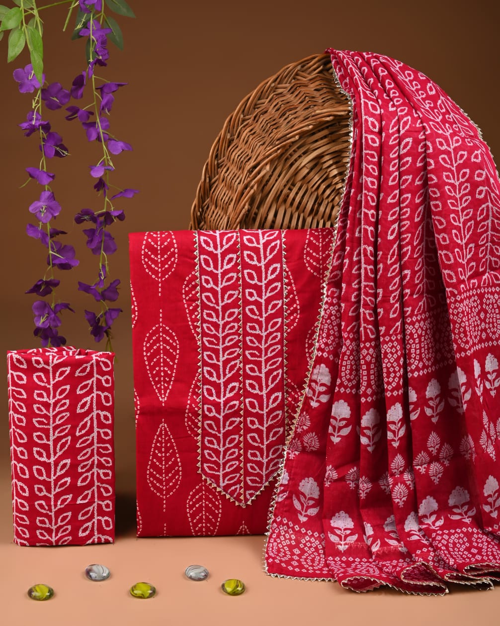 Pure Cotton Gotta patti Work unstitched Suit With Cotton Dupatta.