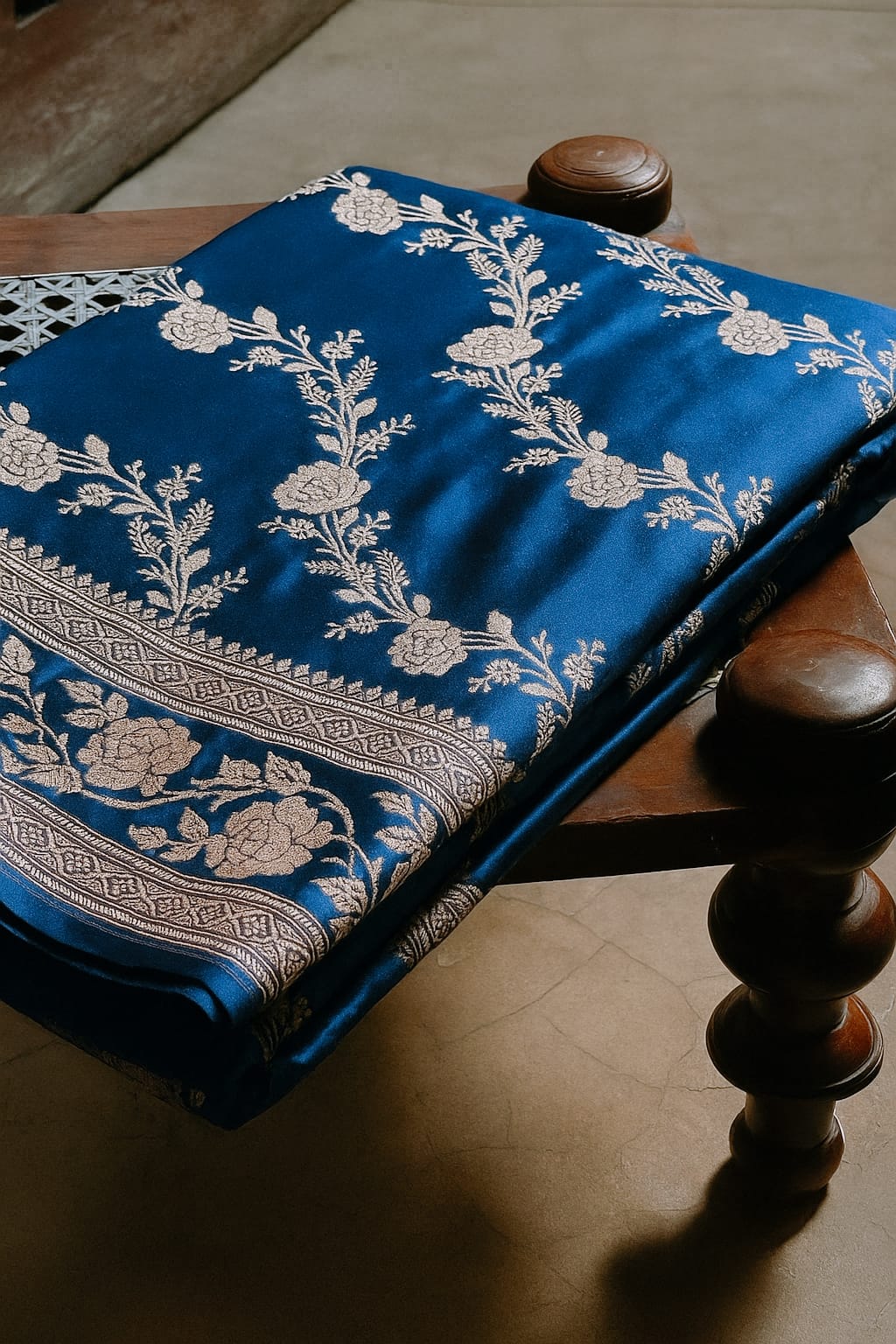 Pure Banarasi Mashru Silk Saree With Zari Work.