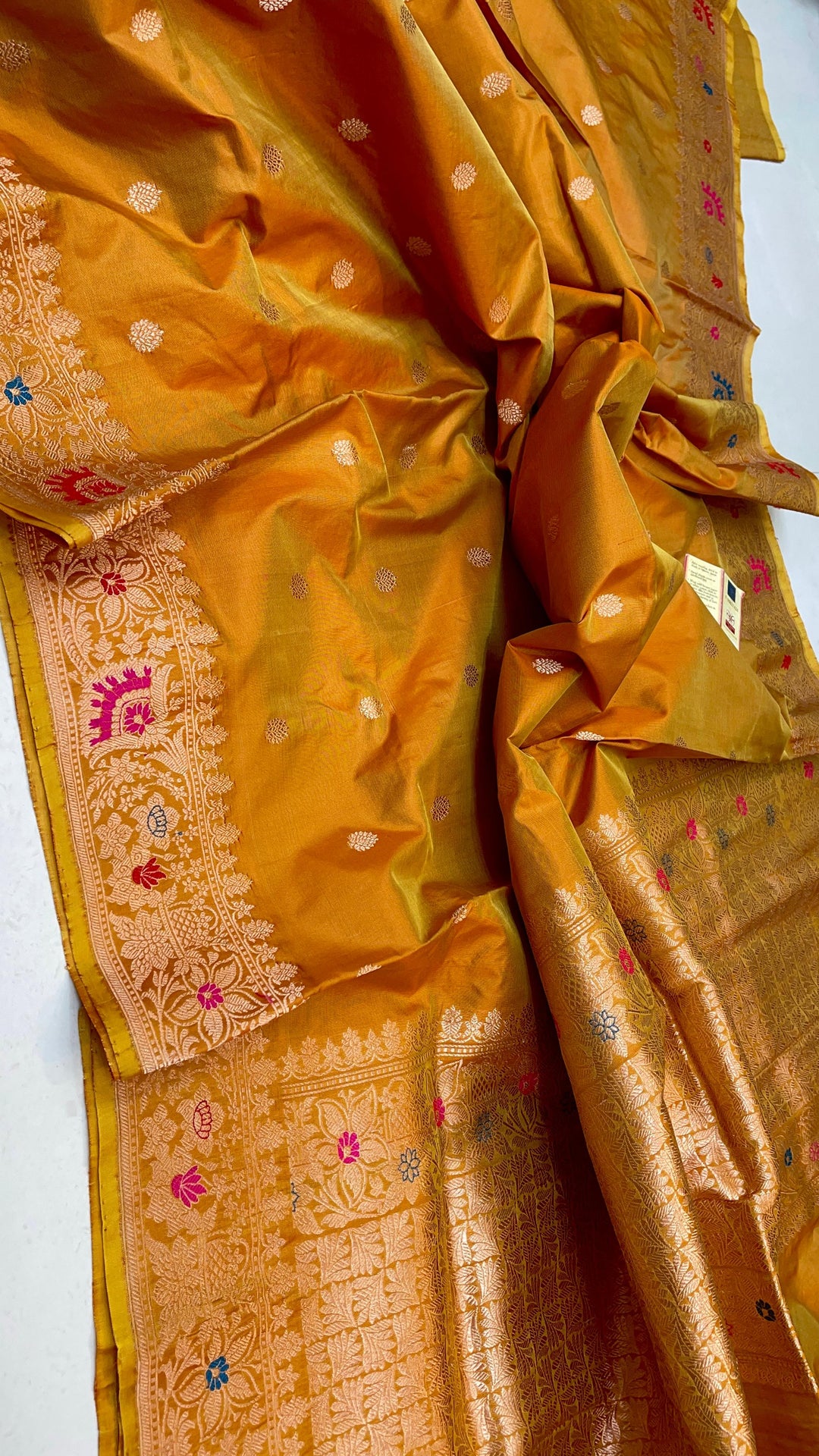 Pure Banarasi Katan Silk Meenakari Saree With Antique Zari Work.