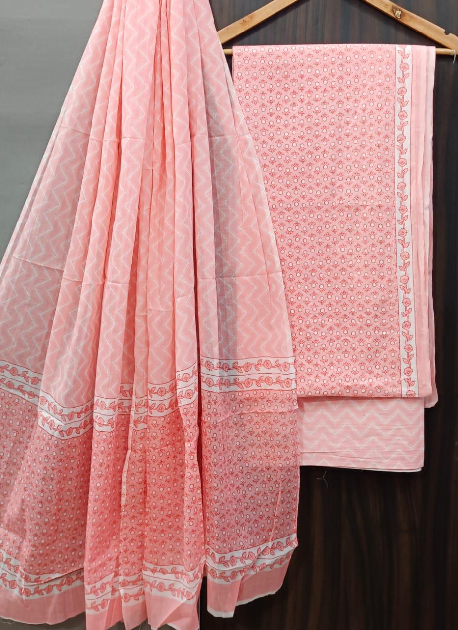 Pure Cotton Hand Block Print Unstitched Suit
