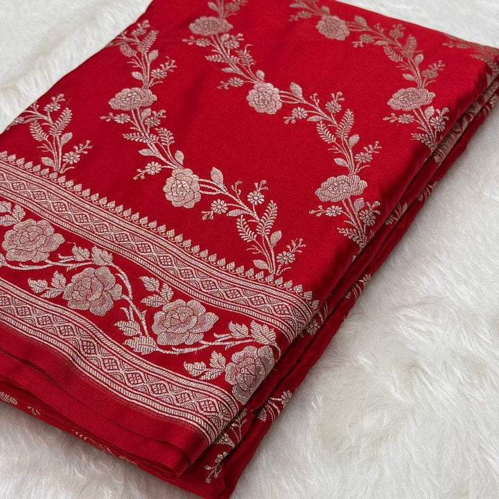 Pure Banarasi Mashru Silk Saree With Zari Work.