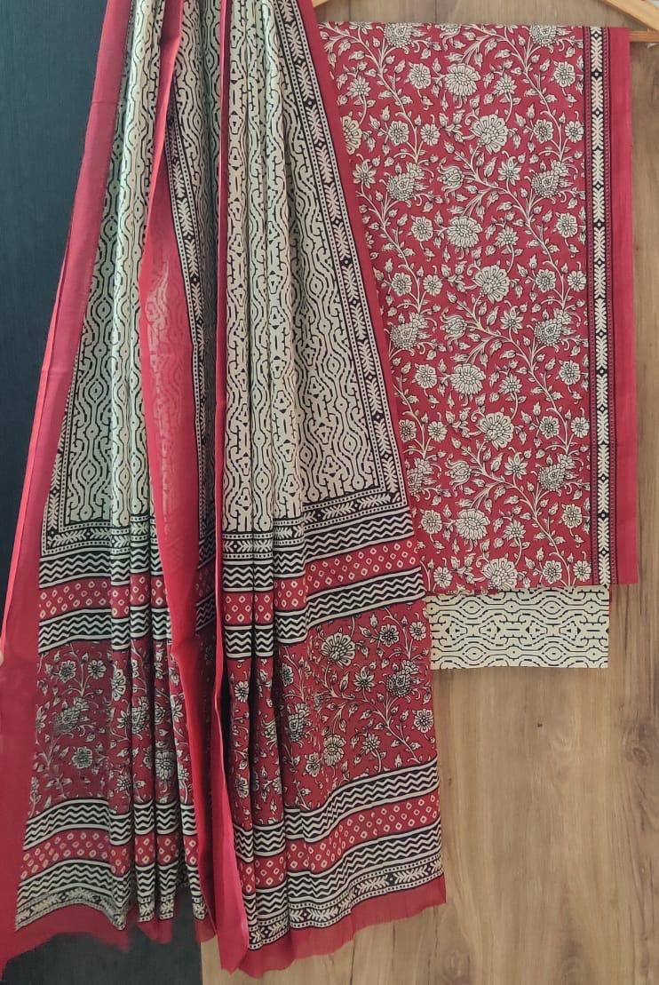Pure Cotton Hand Block Print Unstitched Suit