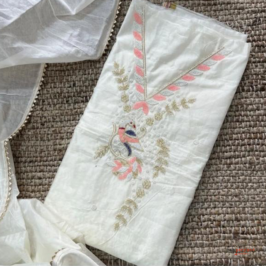 Organza Hand Work Unstitched Suit with Shantoon Bottom