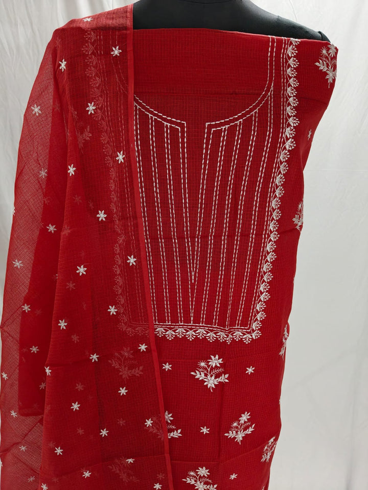 Chikankari Hand Work 2pc Unstitched Suit in Kota doria Fabric .