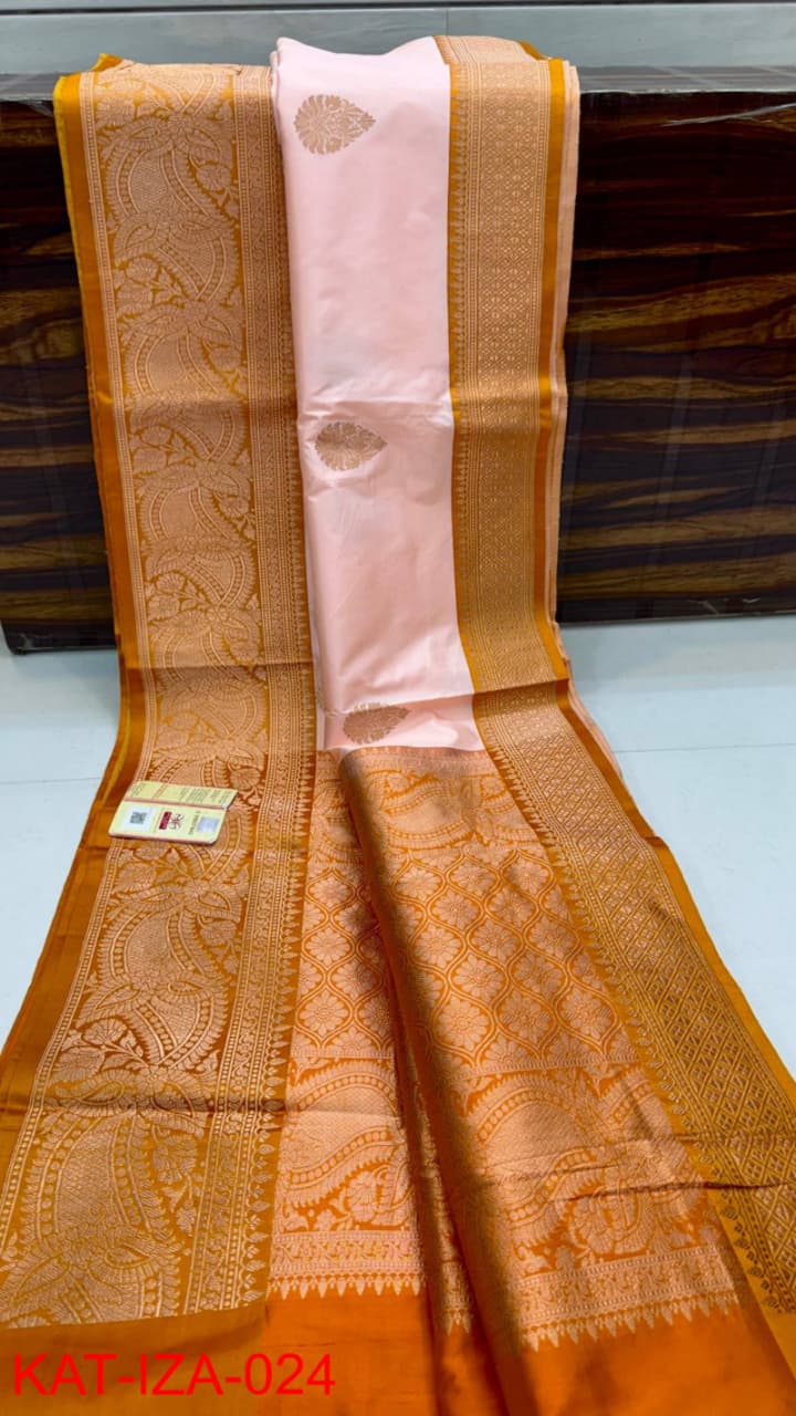 Pure Banarasi Katan Silk Saree With Antique Zari Work .
