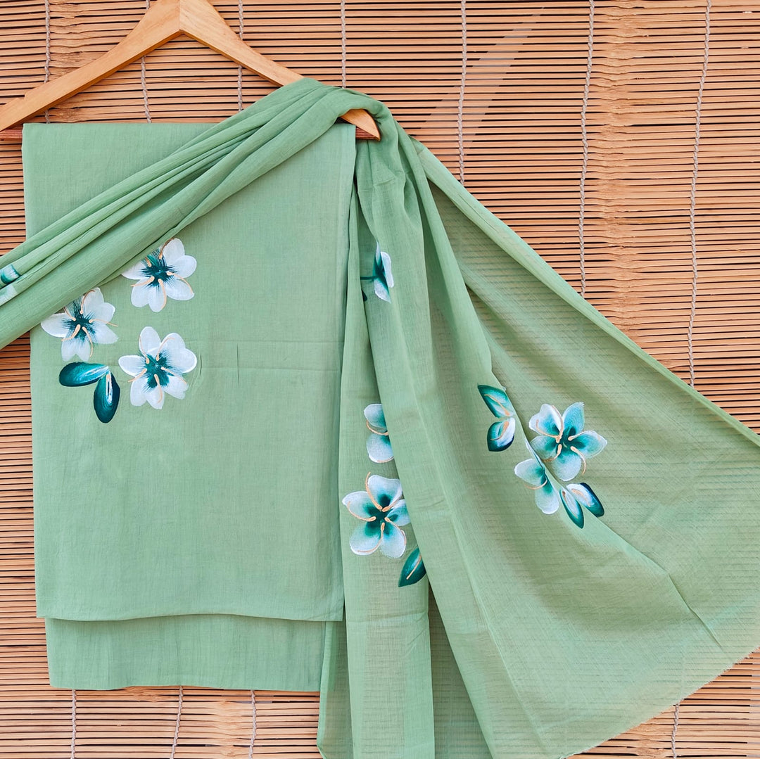Pure Cotton Hand Block Print Unstitched Suit .