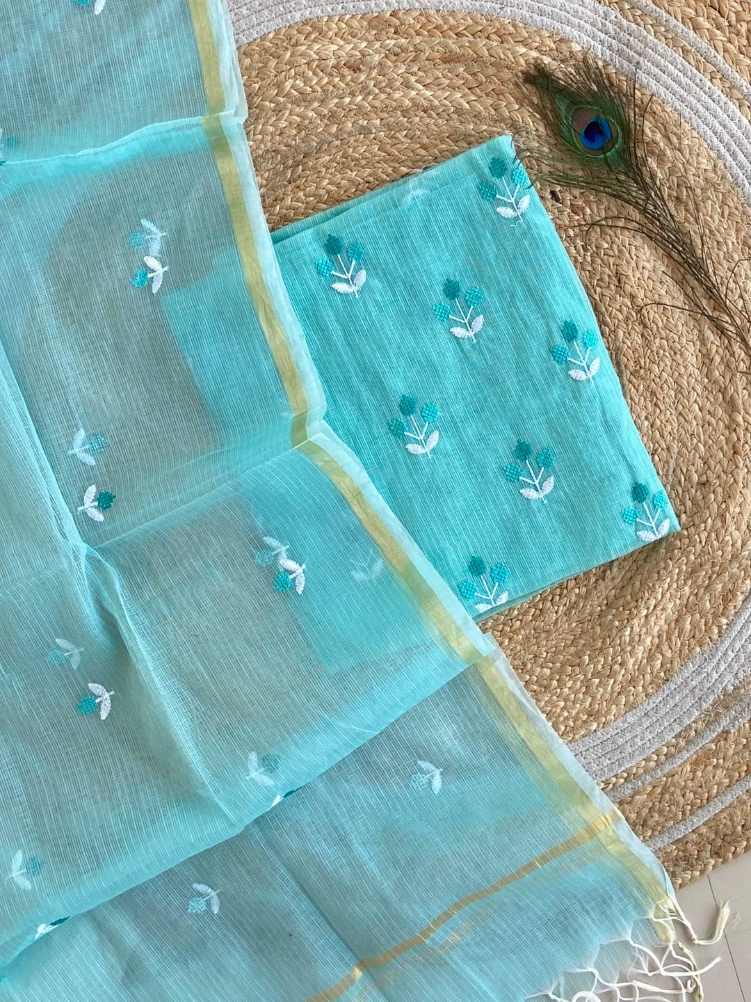 Pure Kota Doriya Embroidered Unstitched Suit With Dupatta