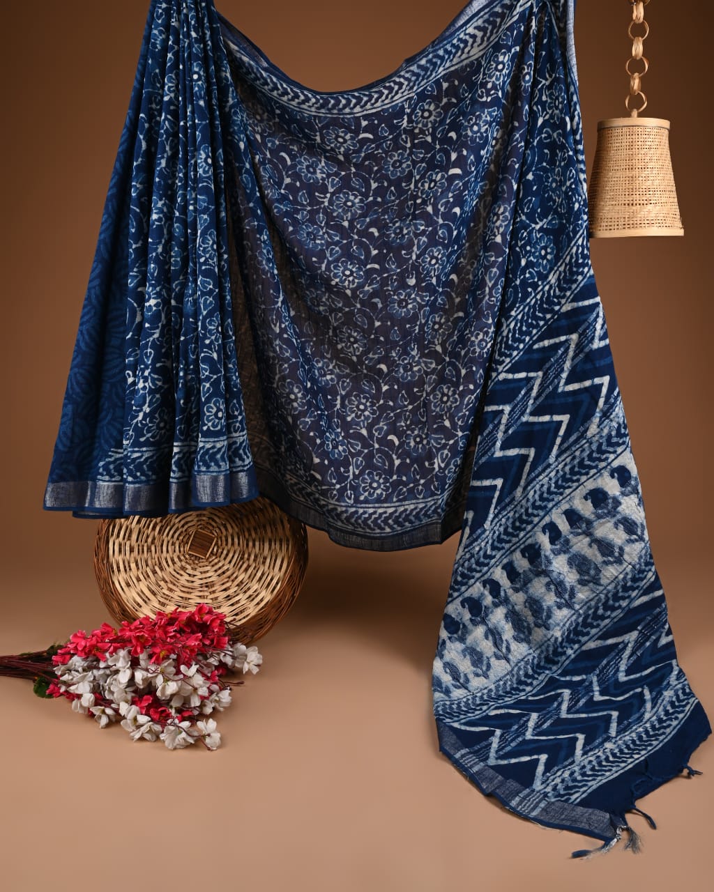 Hand Block Print Linen Saree with Blouse