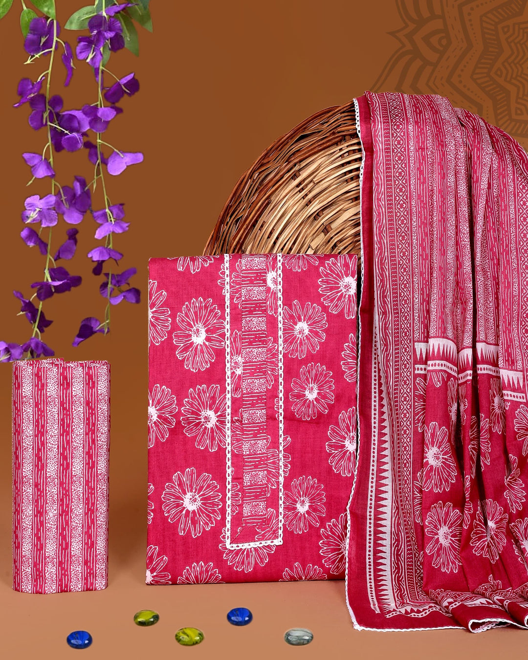 Pure Cotton Gotta patti Work unstitched Suit With Cotton Dupatta.