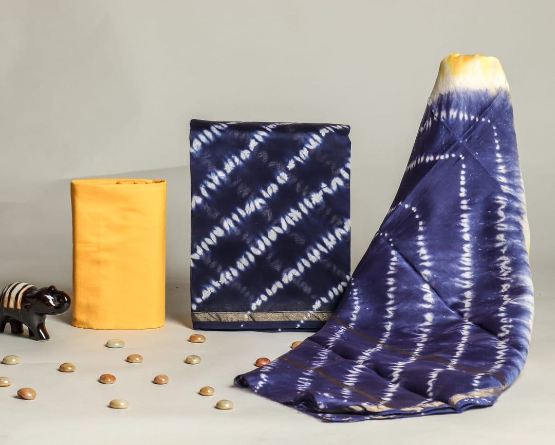 Pure Hand Block Chanderi Silk Unstitched Suit.
