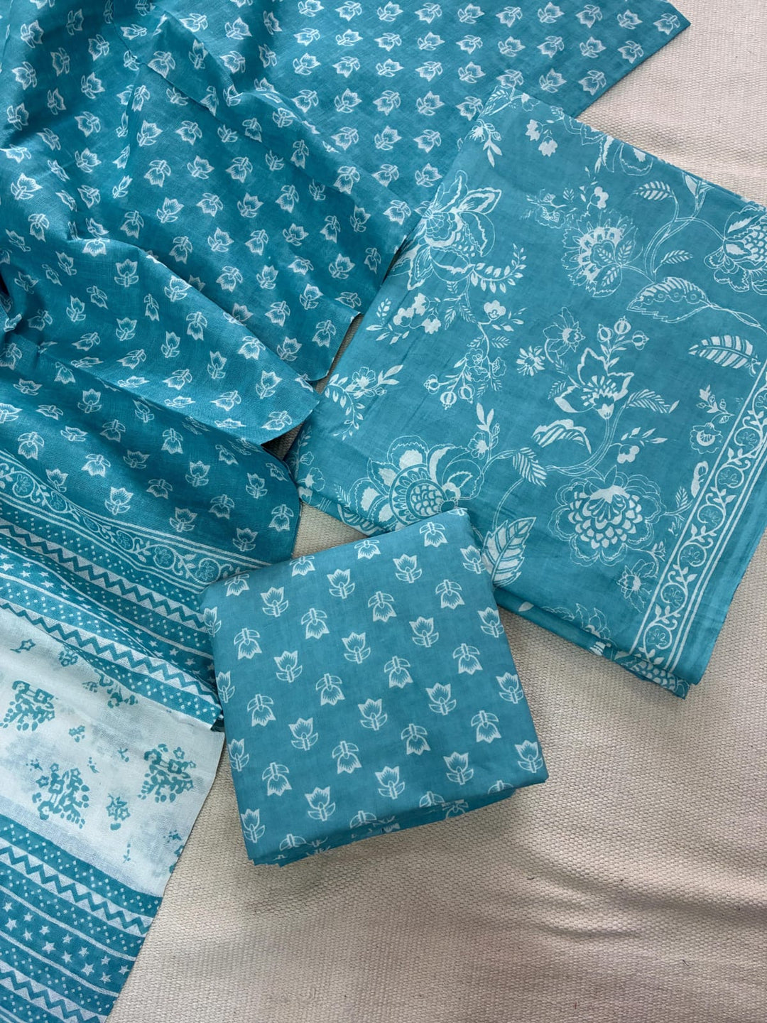 Pure Cotton Hand Block Print Unstitched Suit with Cotton Dupatta.