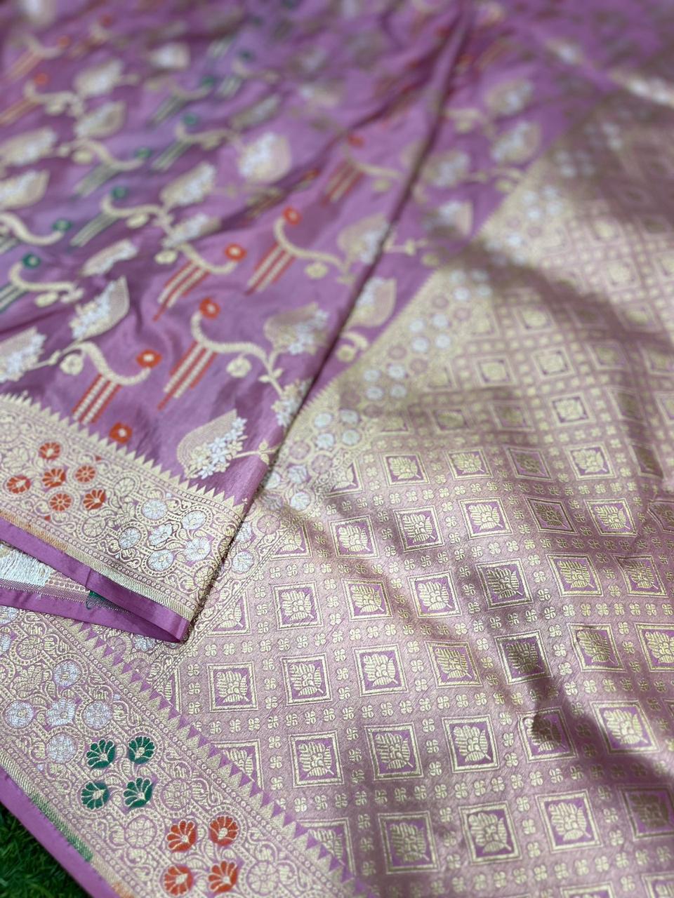 Pure Banarasi Handloom Katan Silk Saree With Beautiful  Zari Work .