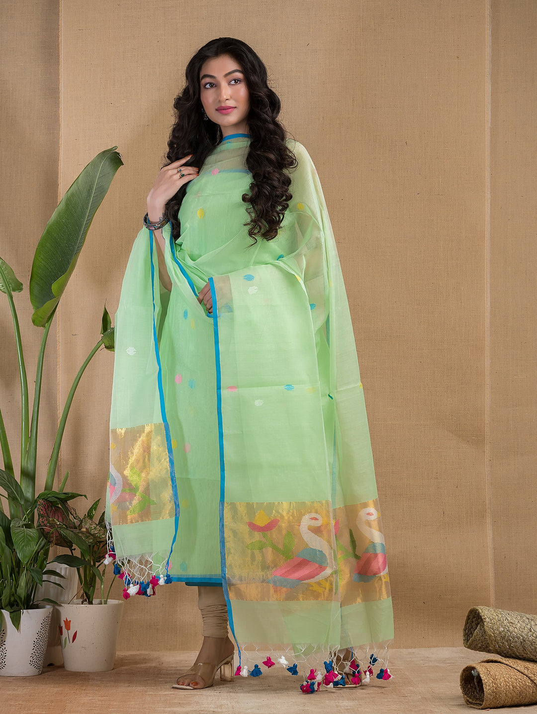 Pure Maslin silk 2PC Jamdani Handwork Unstitched Suit .