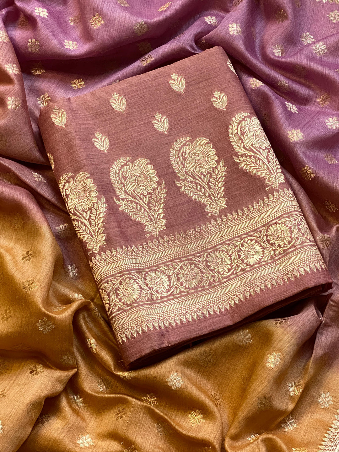Pure Banarasi resham Moonga Silk Weaved Unsitiched Suit .