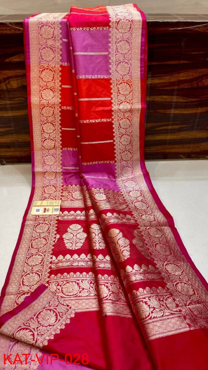Pure Banarasi Katan Silk Saree With Antique Zari Work .