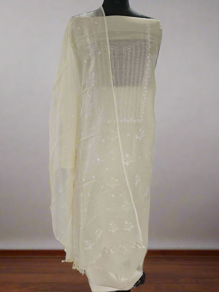 Chikankari Hand Work 2pc Unstitched Suit in Kota doria Fabric .