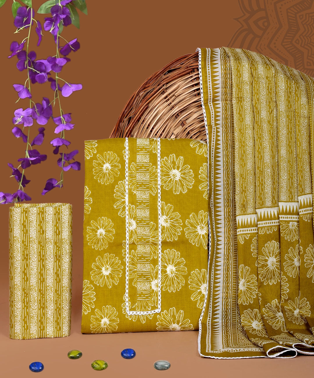 Pure Cotton Gotta patti Work unstitched Suit With Cotton Dupatta.