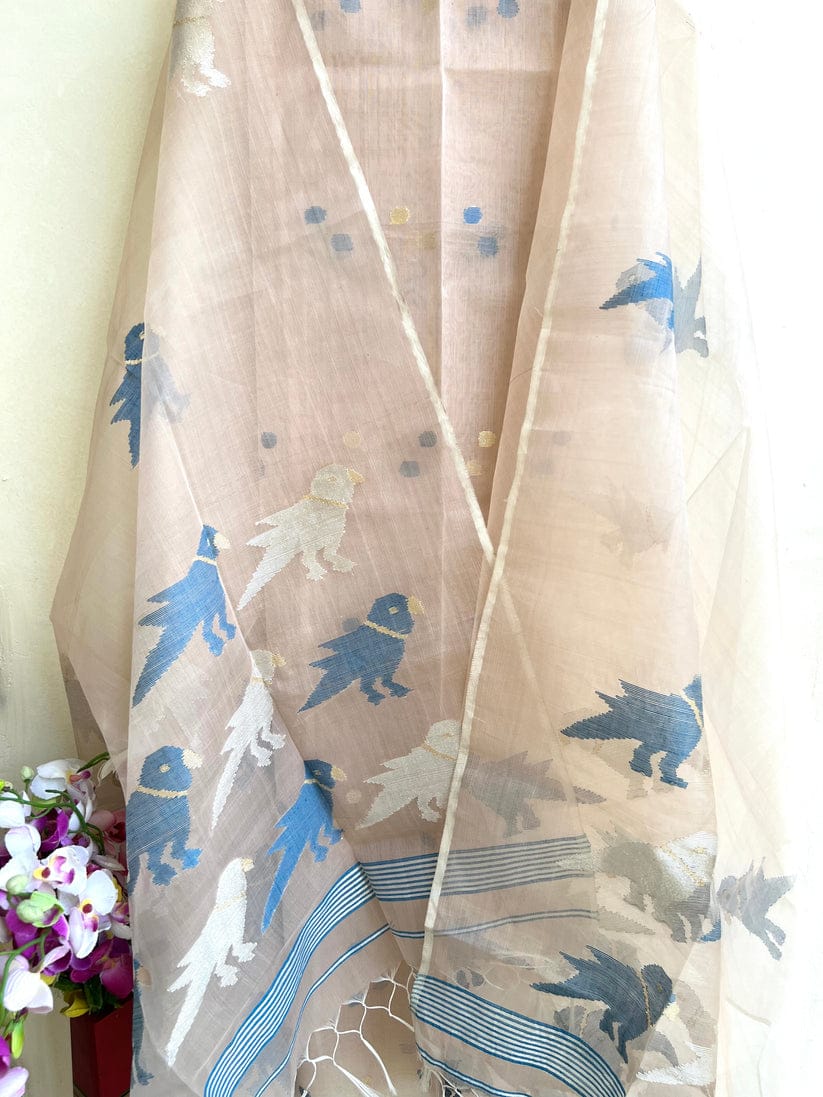Pure Maslin Silk 2PC Jamdani Unstitched Suit With Bird Motif