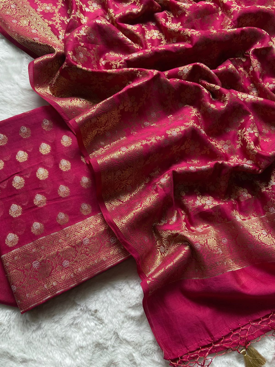 Pure Banarasi Chanderi silk Alfi Weaved Unstitched Suit .