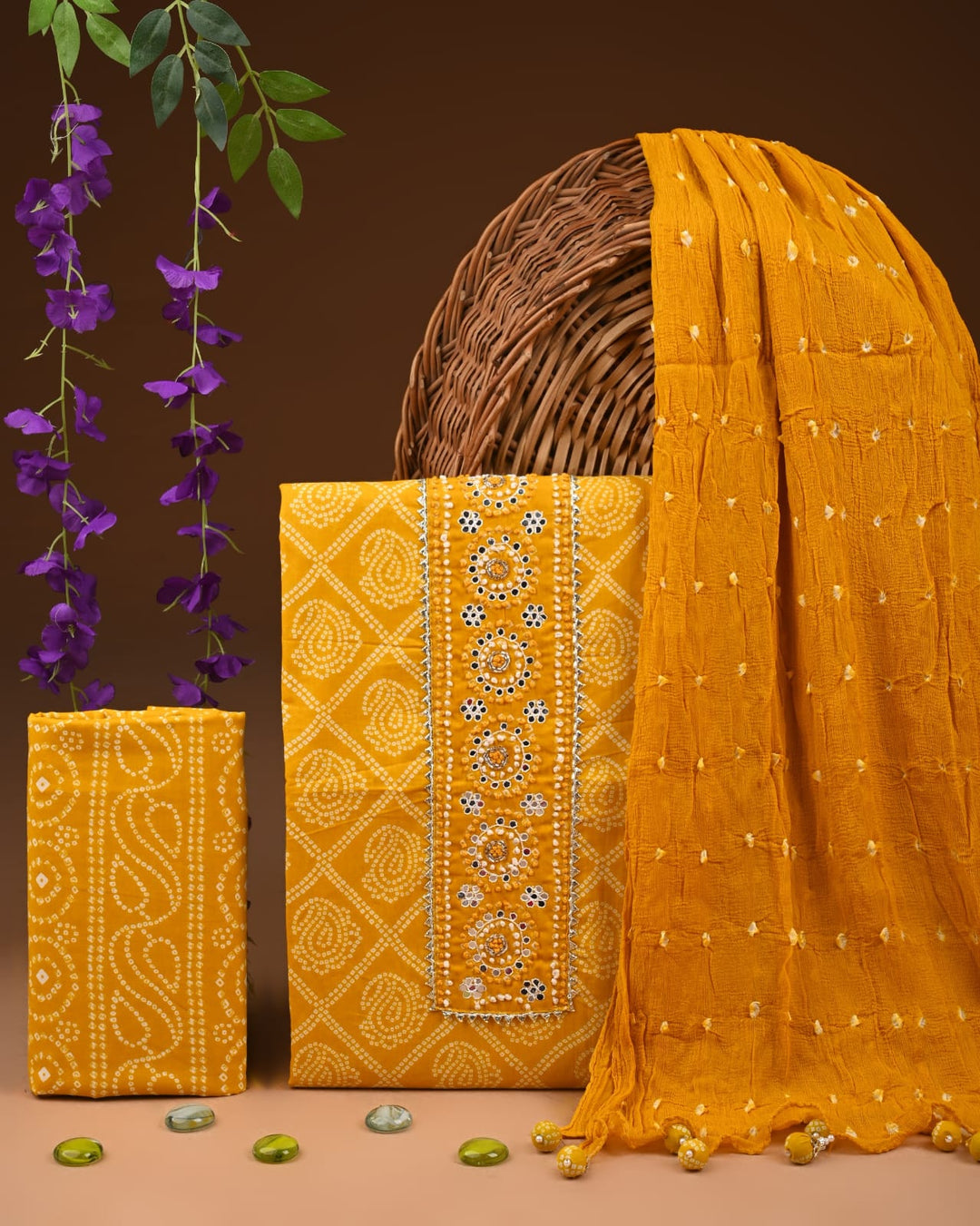 Pure Cotton Gotta patti Work unstitched Suit With Chiffon Dupatta.