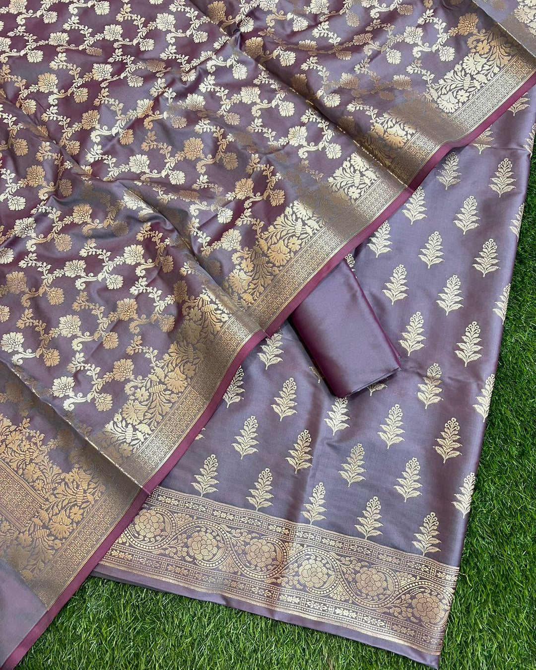 Exclusive Banarasi Silk 3 pc Unstitched suit .